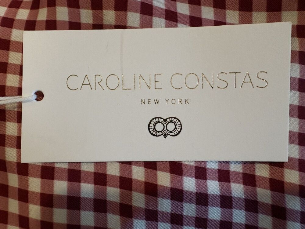 Caroline Constas womens Wine Red Gingham Check Satin Long Maxi Dress size Small - Picture 8 of 10